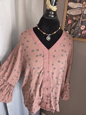 Maurices Dusty Rose Printed Button-Front Blouse